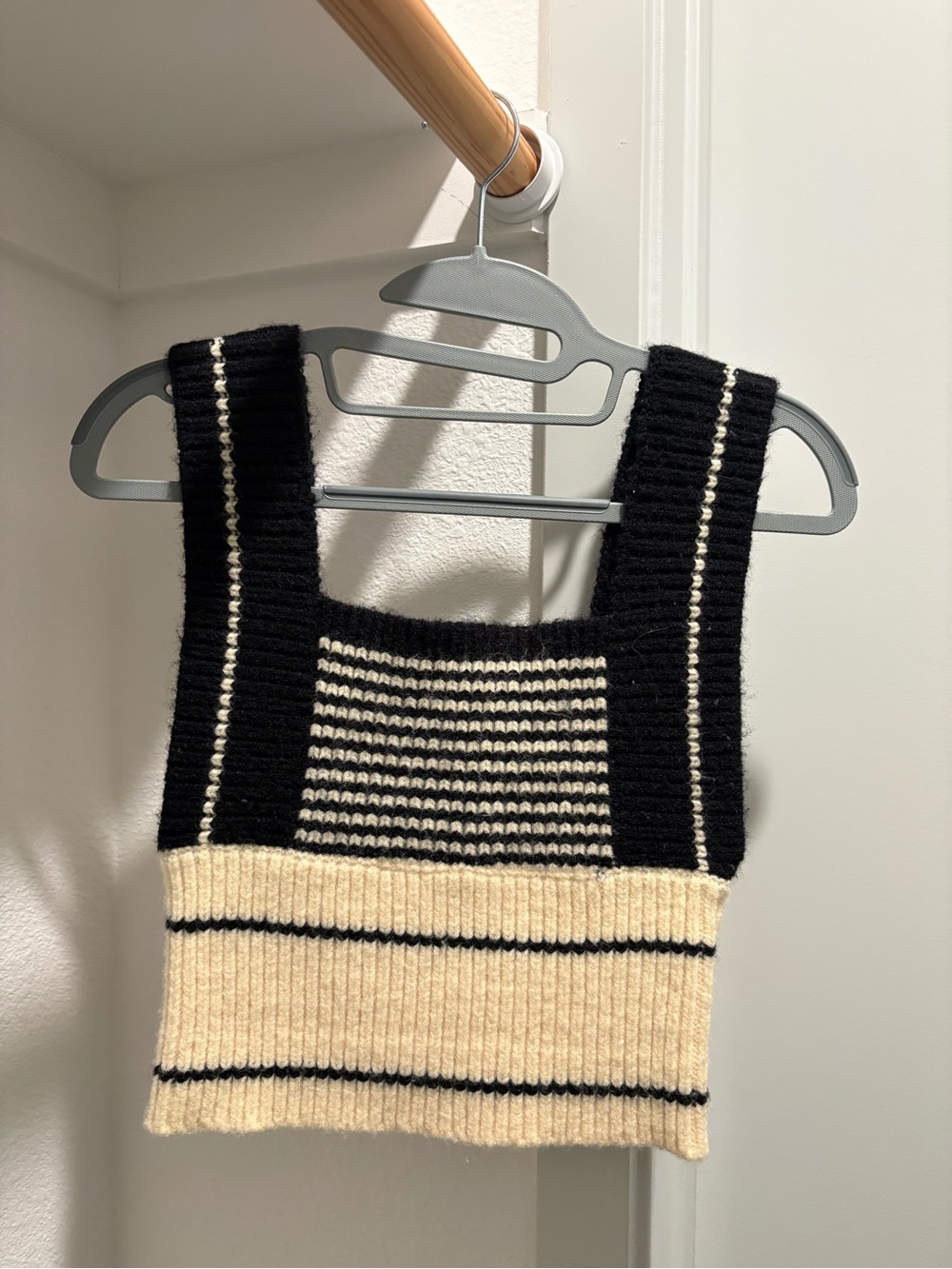 Cider Black & Cream Striped Knit Crop Tank